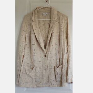 J.Jill Easy Eyelet Blazer Women’s Size XL  Tall Oatmeal Jacket Linen Blend NWOT
